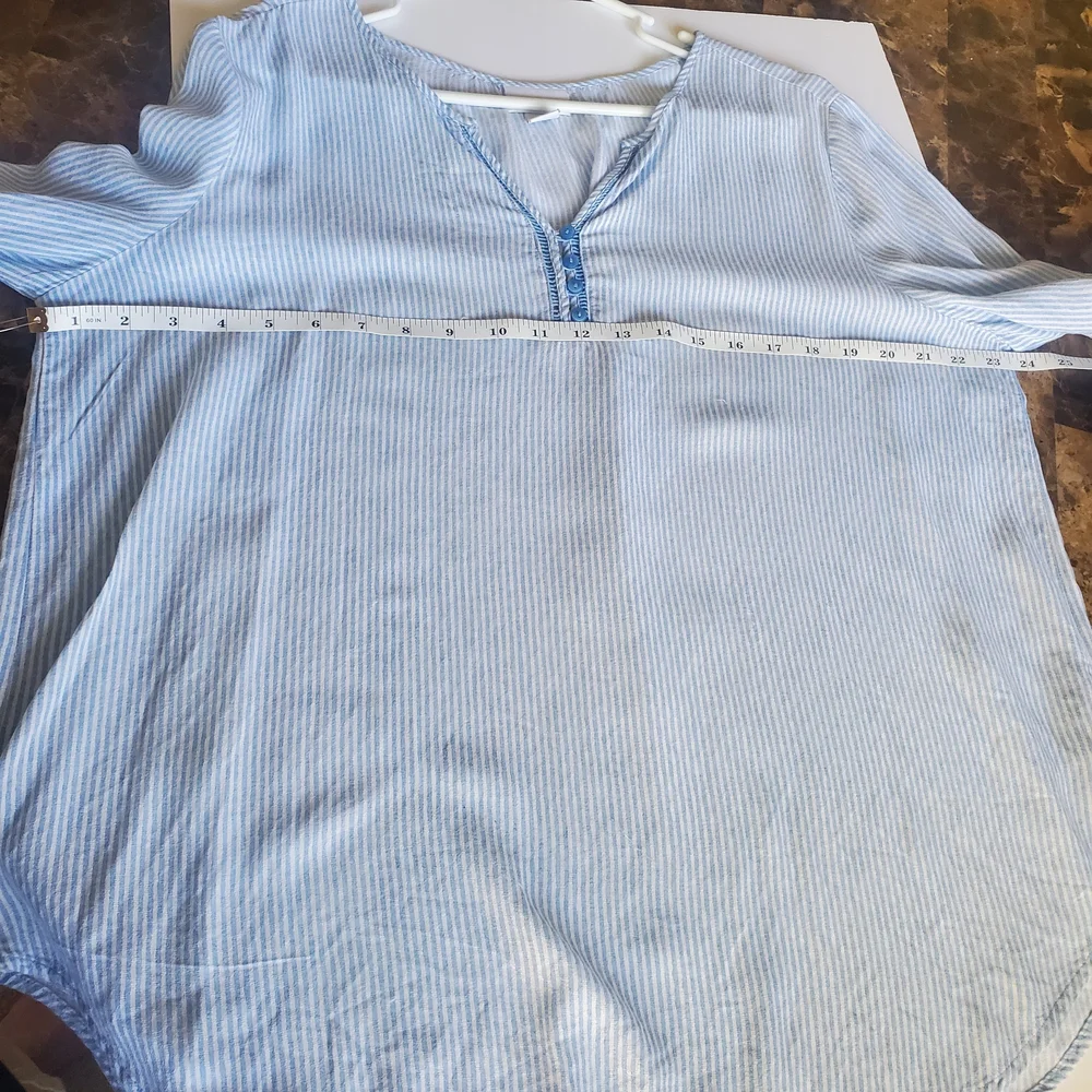Liz Claiborne Womens Popover Top Size L Blue Stripe Nautical Coastal Beachy Boho